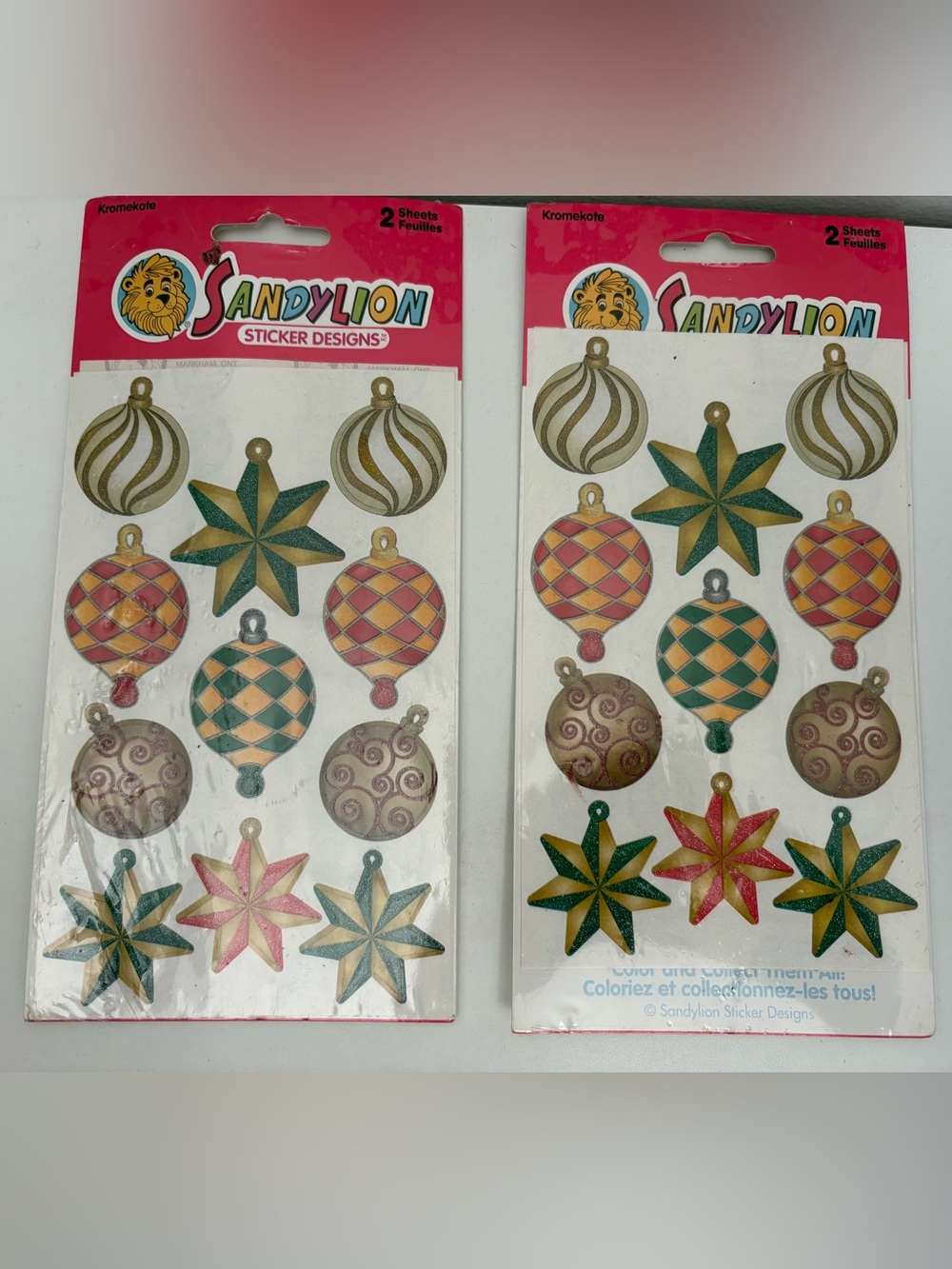 Vintage BNIP Sandylion Holiday Christmas Ornament Sticker Sheets 2 Packages